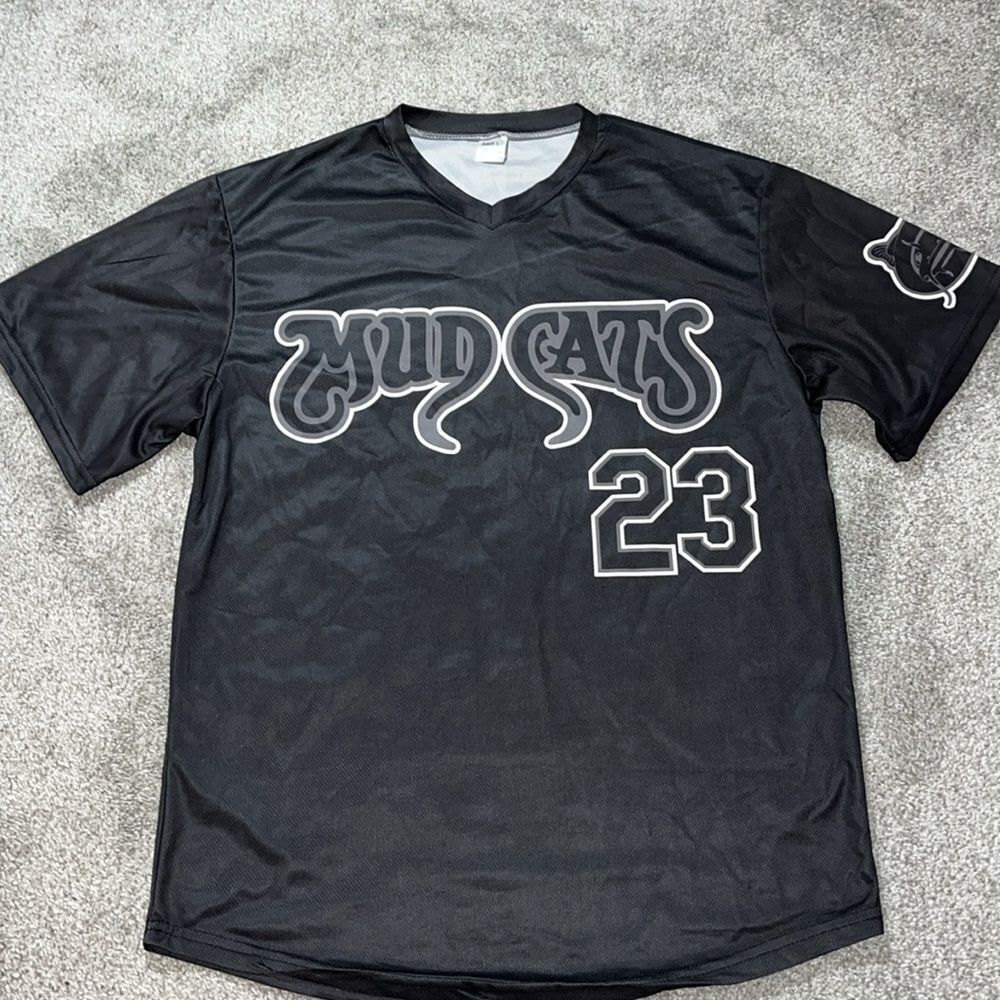 Black Sleeve Logo North Carolina Mudcats collector SGA T Shirt Jersey Jordan 23